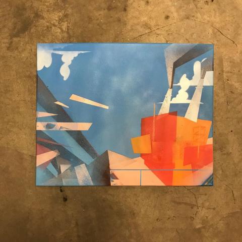 Spray paint painting of disintegration at the factory