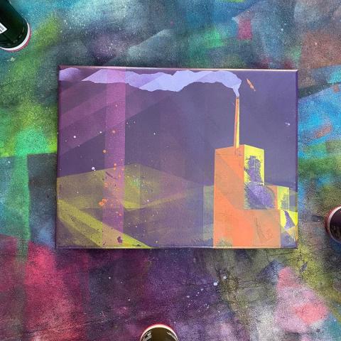 Spray paint painting of a factory