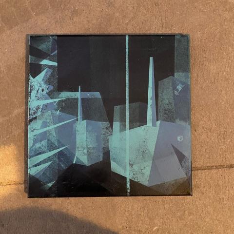Spray paint painting of an industrial landscape