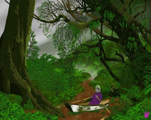 painting of "Man with Dinghy in Forest"