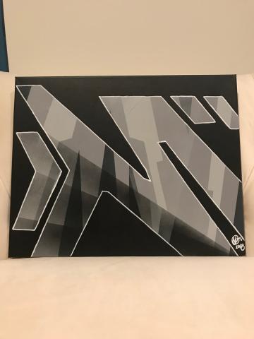 M painting in grey