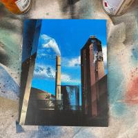 Spray paint painting of a factory