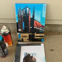 Spray paint painting of a factory