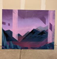 Spray paint painting of the Pecos river valley in north central New Mexico