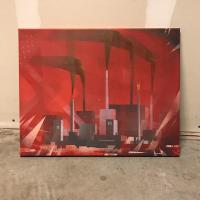 Spray paint on canvas painting of an oil refinery